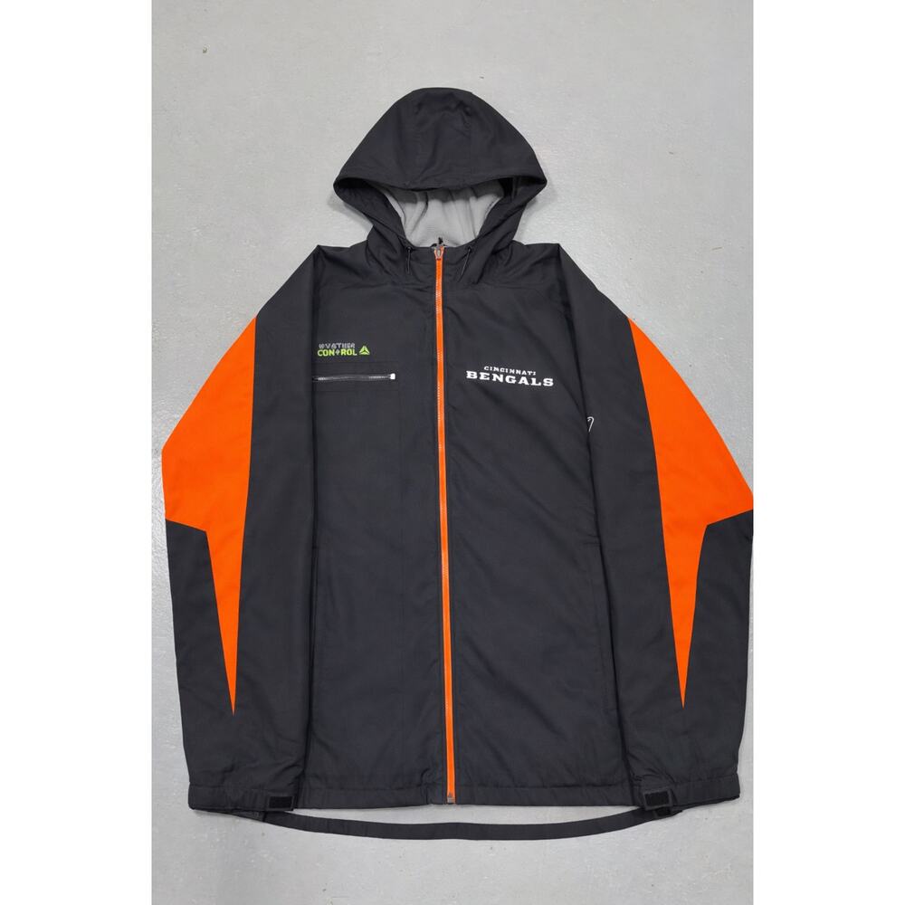 Cincinnati Bengals Reebok Jacket Men's S NFL On Field Hooded Full Zip Black Coat